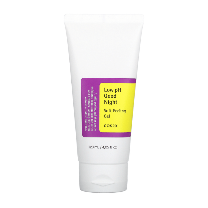 Fialová tuba s COSRX Low pH Good Night Soft Peeling Gel 120ml.