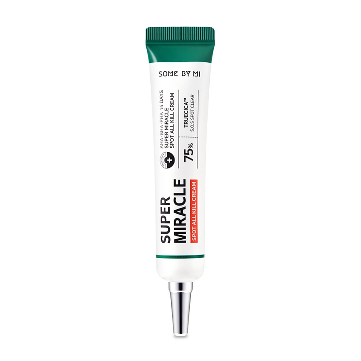 Tuba AHA, BHA, PHA 14 Days Super Miracle Spot All Kill Cream 30ml od SOME BY MI s AHA, BHA & PHA na bielom pozadí.