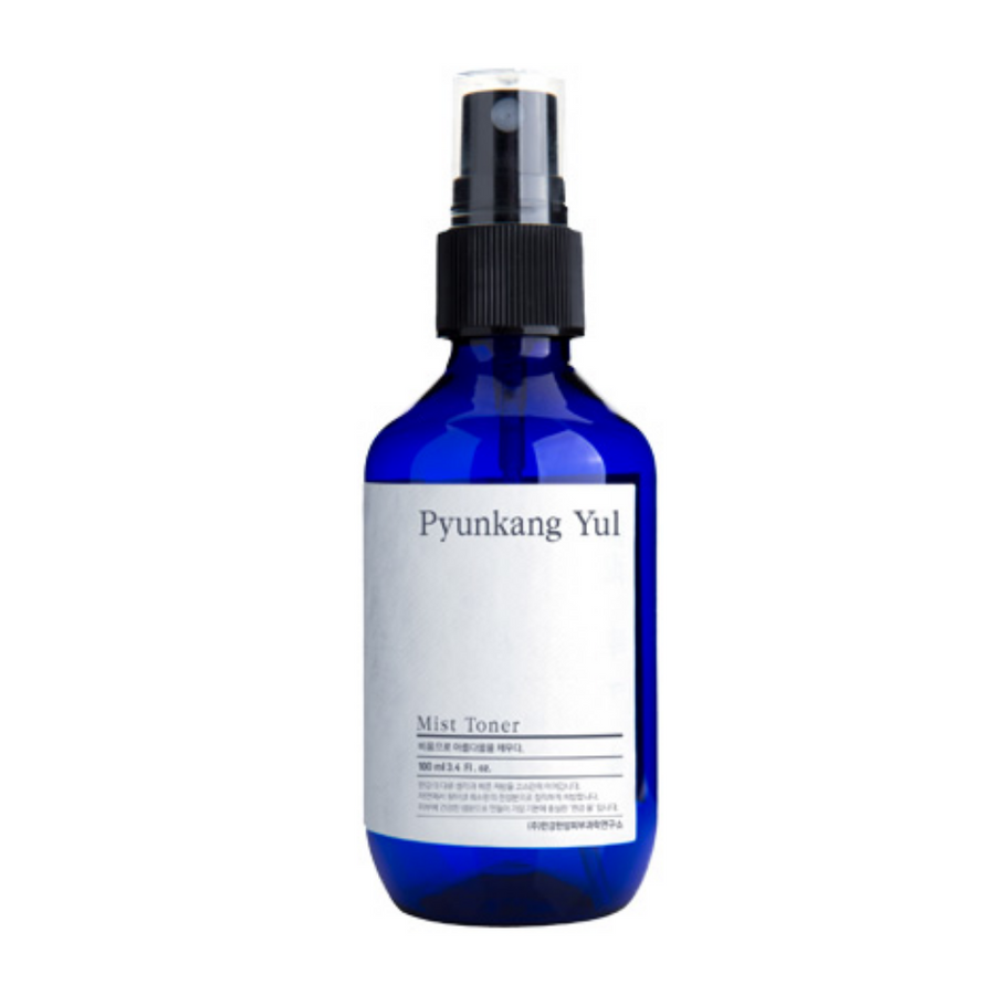Fľaša Pyunkang Yul Mist Toner, ideálna pre alergikov, na bielom pozadí.