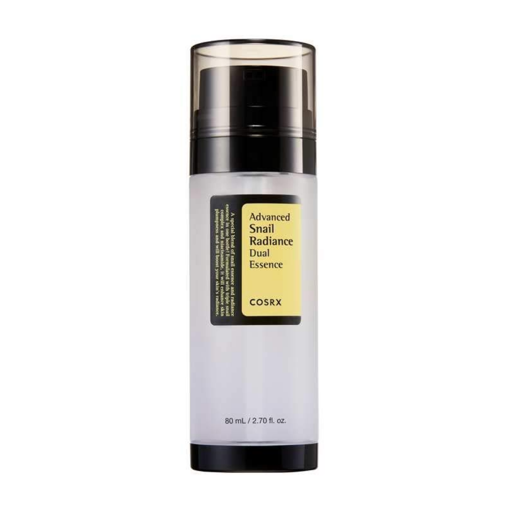 COSRX Advanced Snail Radiance Dual Essence 80ml pomáha znižovať akné a podporuje jasnú pleť so svojím trojitým slimákovým komplexom a niacínamidom.