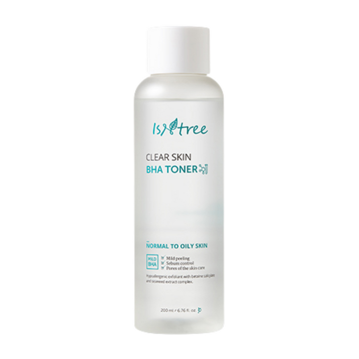 Fľaša Isntree Clear Skin BHA Toner 200ml na bielom pozadí.
