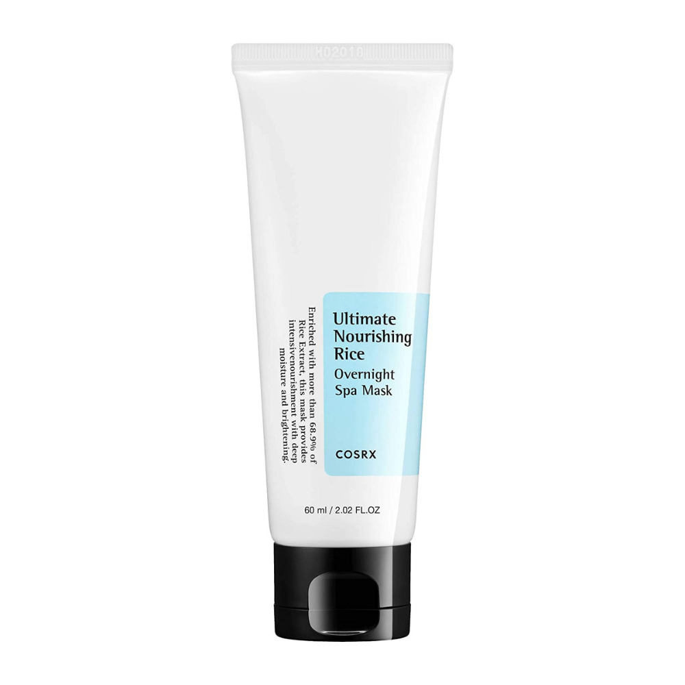 Tuba Ultimate Nourishing Rice Overnight Spa Mask 60ml od COSRX na bielom pozadí, navrhnutá na rozjasnenie pokožky.