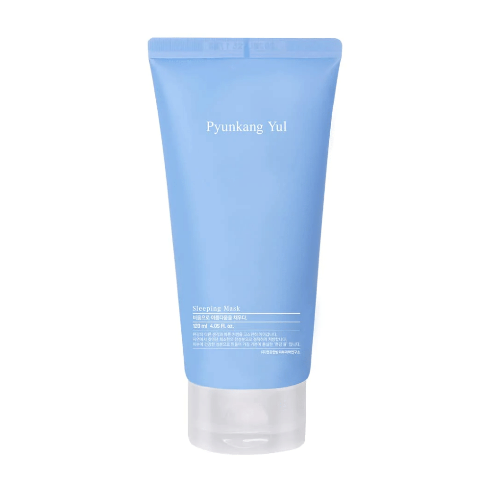 Tuba s Pyunkang Yul spánkom maskou s kyselinou hyalurónovou Pyunkang Yul Sleeping Mask 120ml na bielom pozadí pre hydratovanú pokožku.