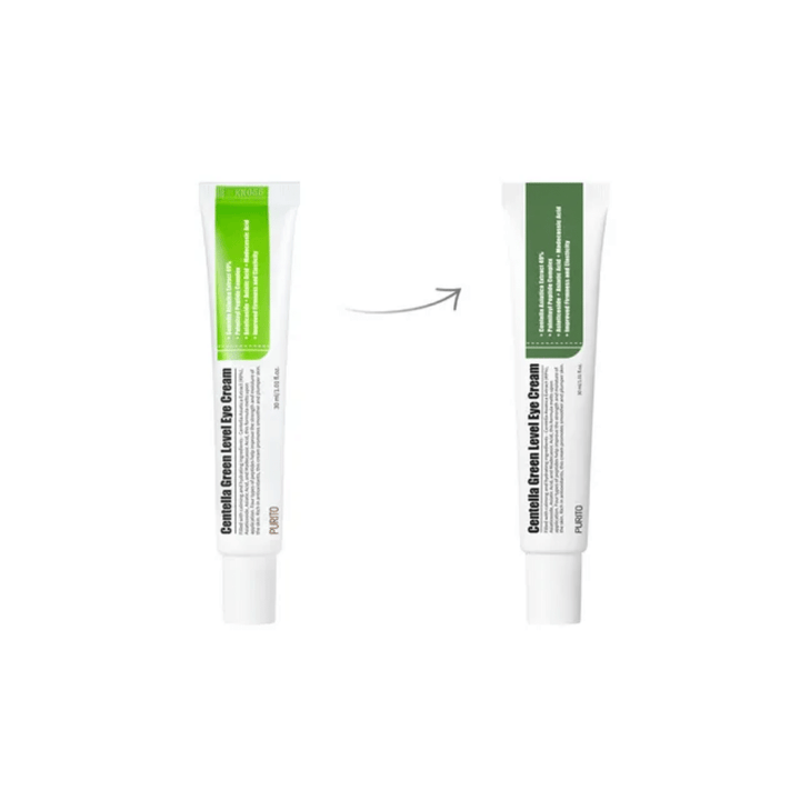 Centella Green Level Eye Cream 30 ml tuba na bielom pozadí, ktorá zdôrazňuje zníženie vrások.